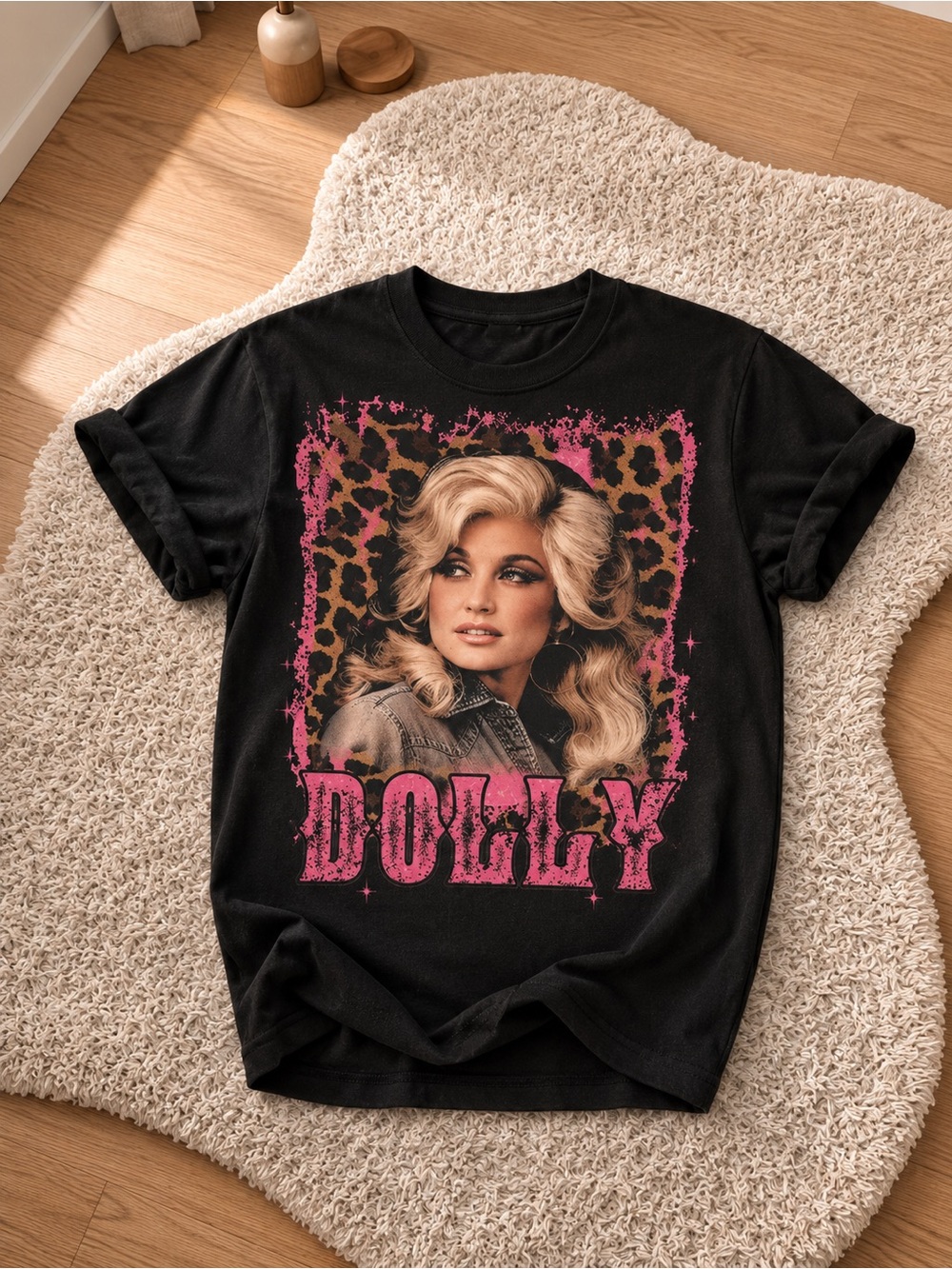 Dolly Parton Leopard Shirt, Country Music Graphic Tee with Pink Leopard